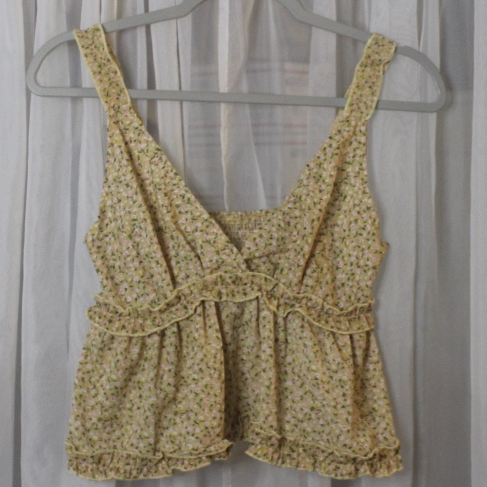 Unbranded Women's Yellow Floral Sleeveless, Bohemian Style Cropped Top in Sz(M)